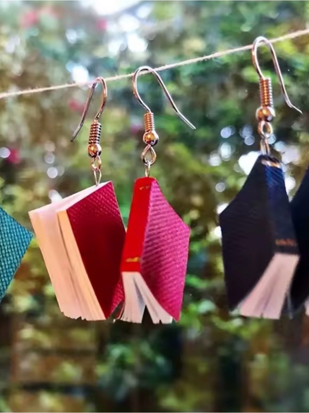 Mini Book Drop Earrings in Forest Green - Picture 3 of 6